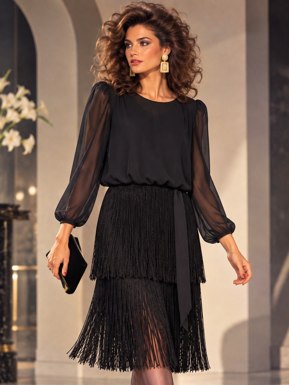 Vintage 80s House of Nu-Mode Black Fringe Cocktail Dress 11/12 Canada (Fits 10)